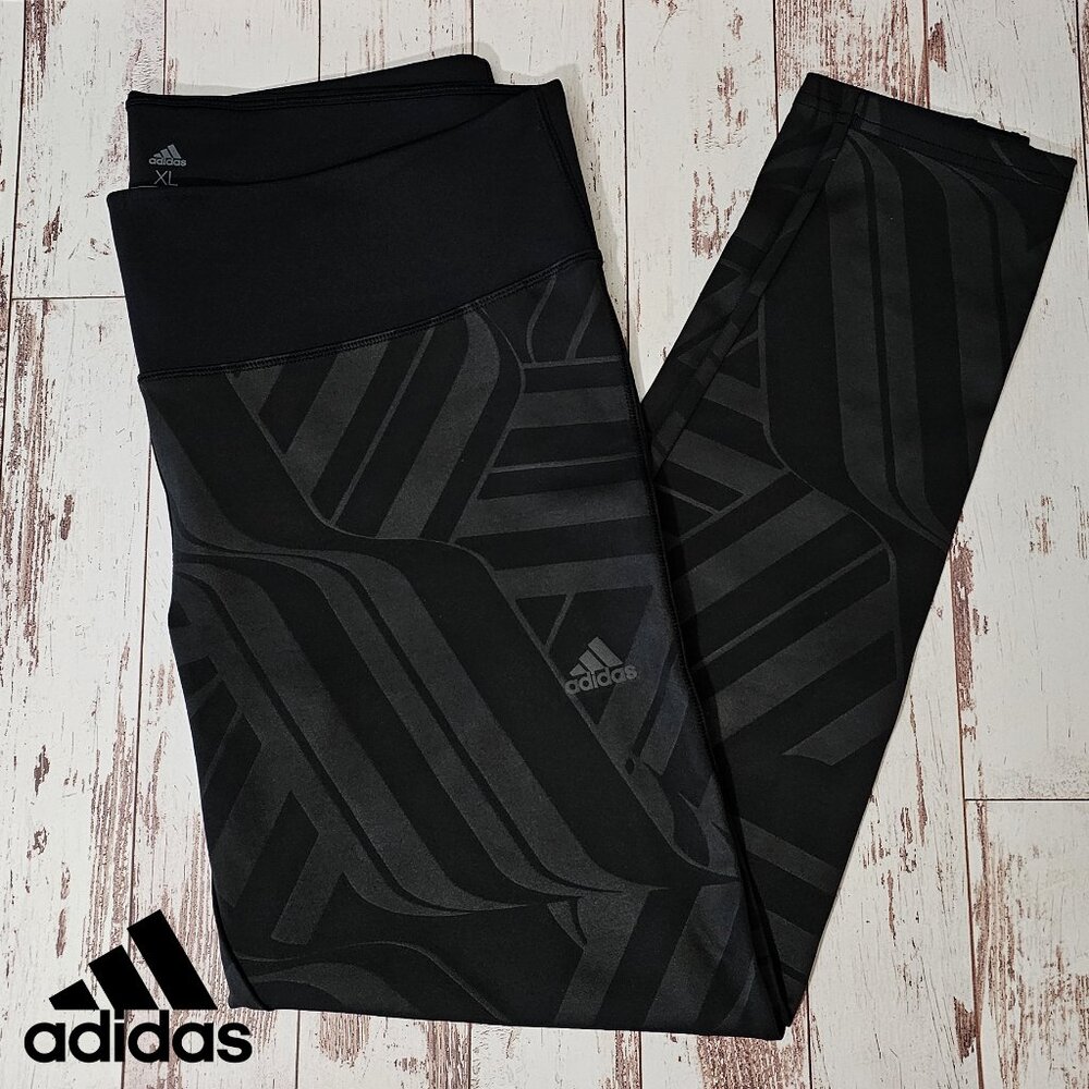 ADIDAS Black Pattern High Waist Training Sporty Leggings Climalite Tights XL